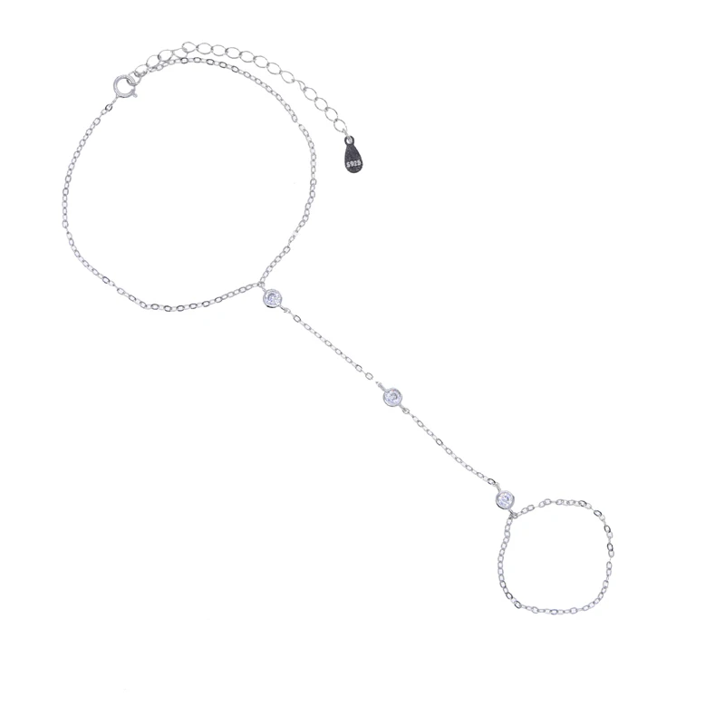 925 Sterling silver Fine Jewelry Geometric Round Bezel CZ Sparking Women Hand Chain Bracelet 6