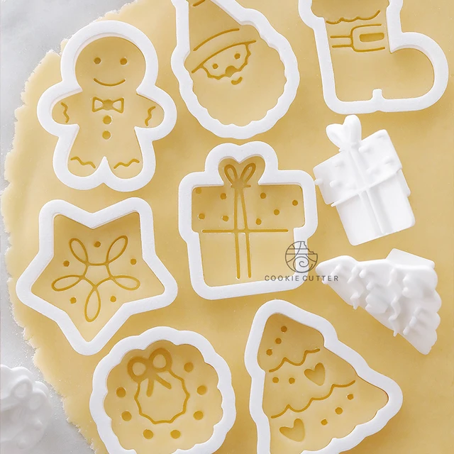 Mini Cute Christmas Themed Biscuit Stamp Mold Cartoon Gift Star Tree Santa Cookie Embosser Cutter Gift DIY Baking Biscuit Mould 3
