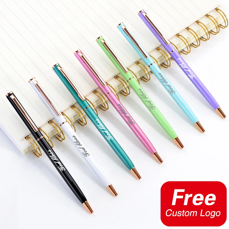 

5Pcs Custom Logo Pen Macaron Metal Simple Ballpoint Pens Personalized Name Creative Colorful Advertising Gifts School Stationery