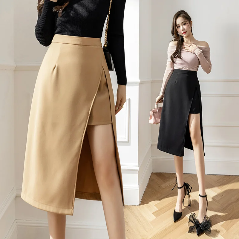 

Модная женская длинная юбка в Корейском стиле, весна-лето, Женская юбка с уникальным разрезом, Офисная Женская шикарная Привлекательная юбка разных цветов