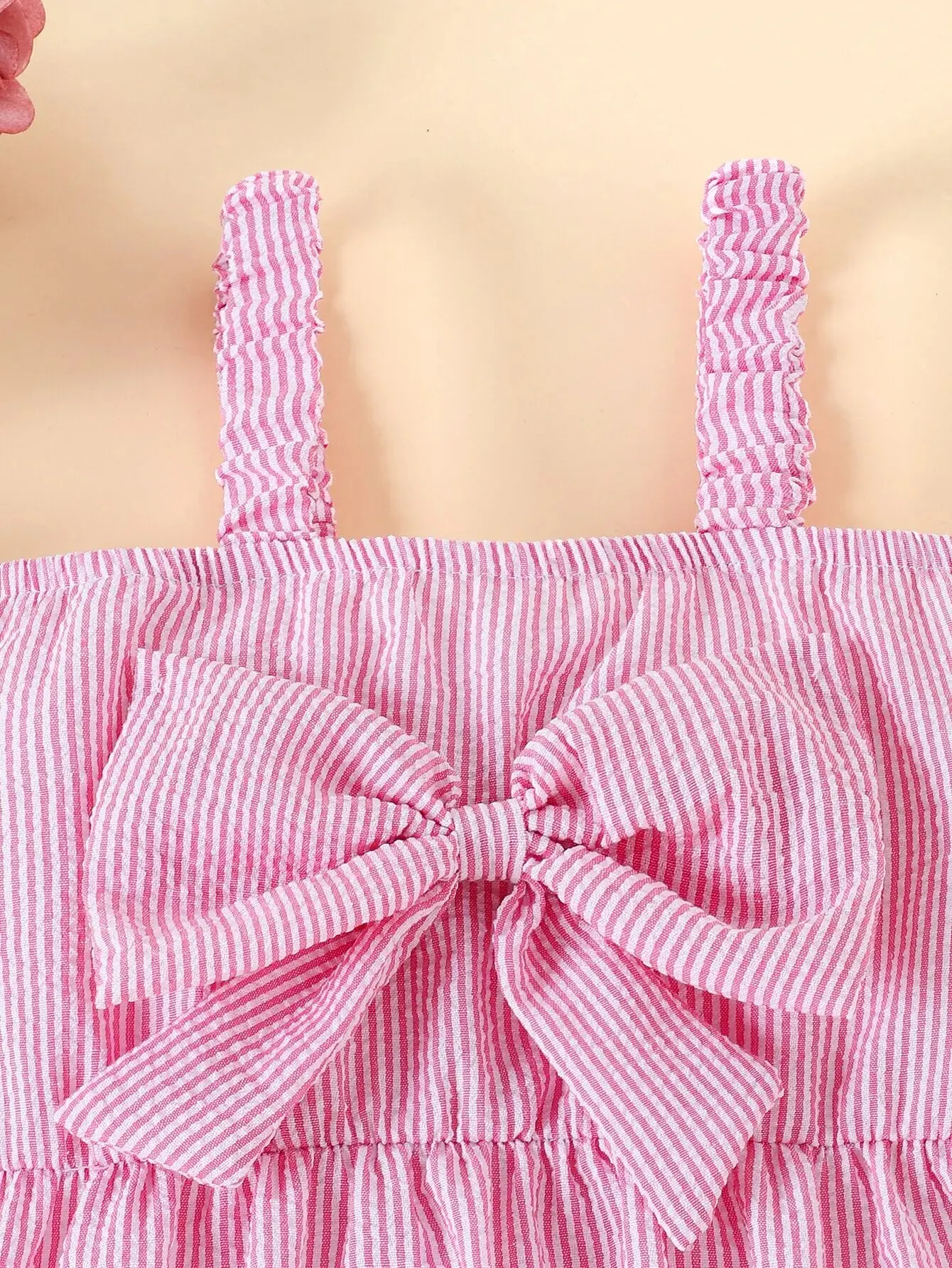 Baby Jumpsuit Summer Baby Girl Sweet Casual Halter Onesie Pink Stripe Pink Bow Travel Vacation Comfort Onesie
