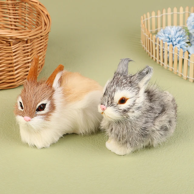 Mini lapin en peluche en fausse fourrure, modèle animal, lapin Élmignon,  décoration de figurine l'inventaire, simulation, charmant - AliExpress