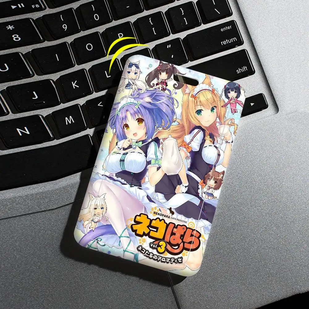 귀여운 애니메이션 N-Nekopara ID 카드 홀더 끈걸이 소녀 도어 카드 케이스 걸이줄 여성 배지 홀더 넥 스트랩 명함