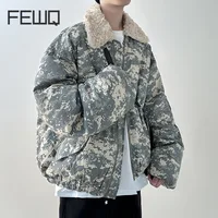 FEWQ Detachable Fur Collar American Camouflage Men Cotton Jacket Contrast Color Long Sleeve Male Tops Korea Fashion 21Z7058 1