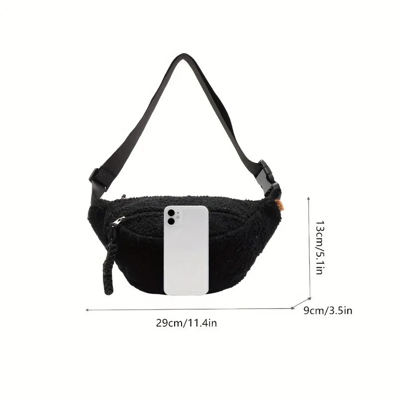 Men's Women's Casual Solid Color Plush Material Chest Bag, Fashionable Daily Commuting Waist Bag, Plush Crossbody Shoulder Bag