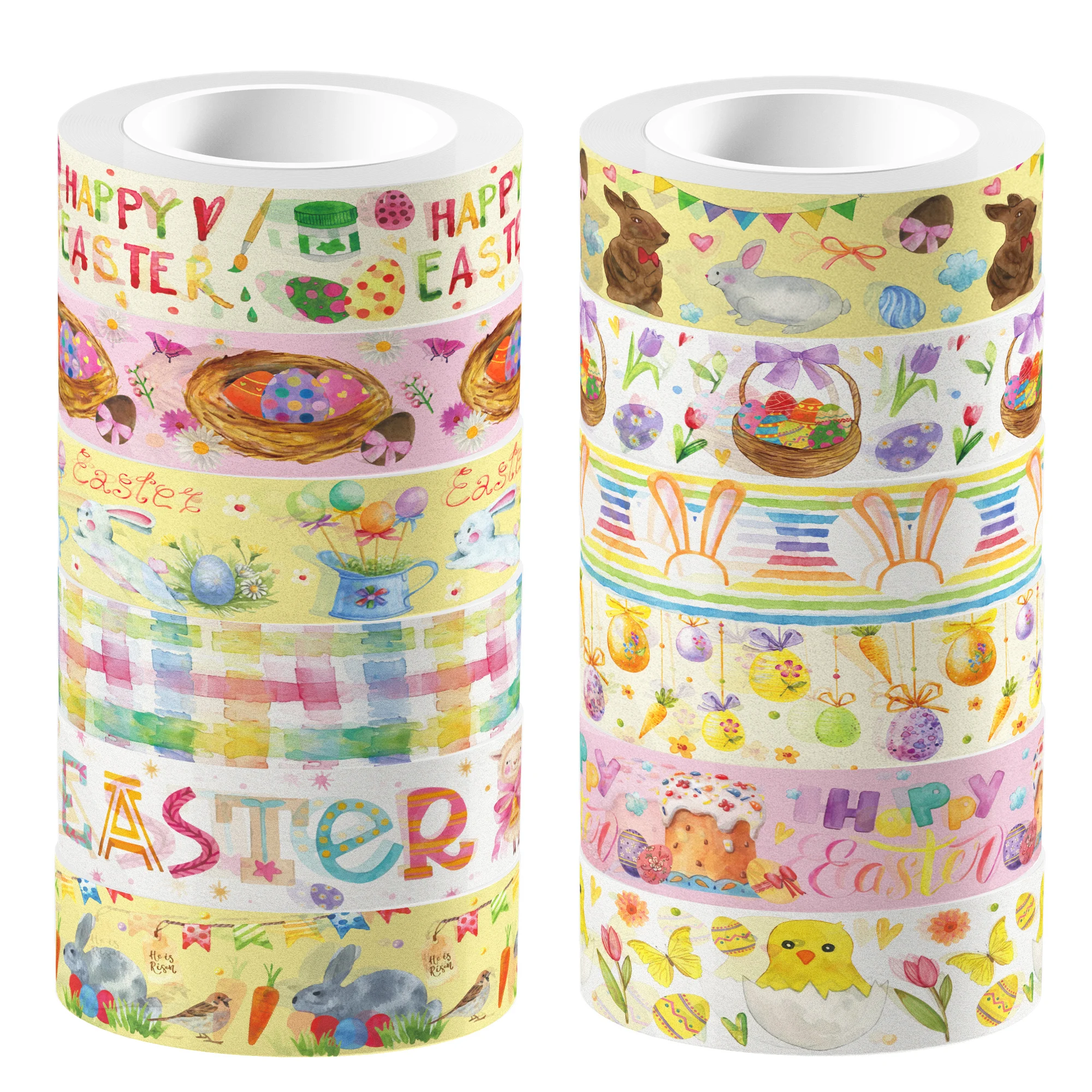 12Rolls Easter Day Egg Rabbit Pattern Masking Tape DIY Handbook Material Sticker Washi Tape Scrapbooking Birthday Gift Supplies 2