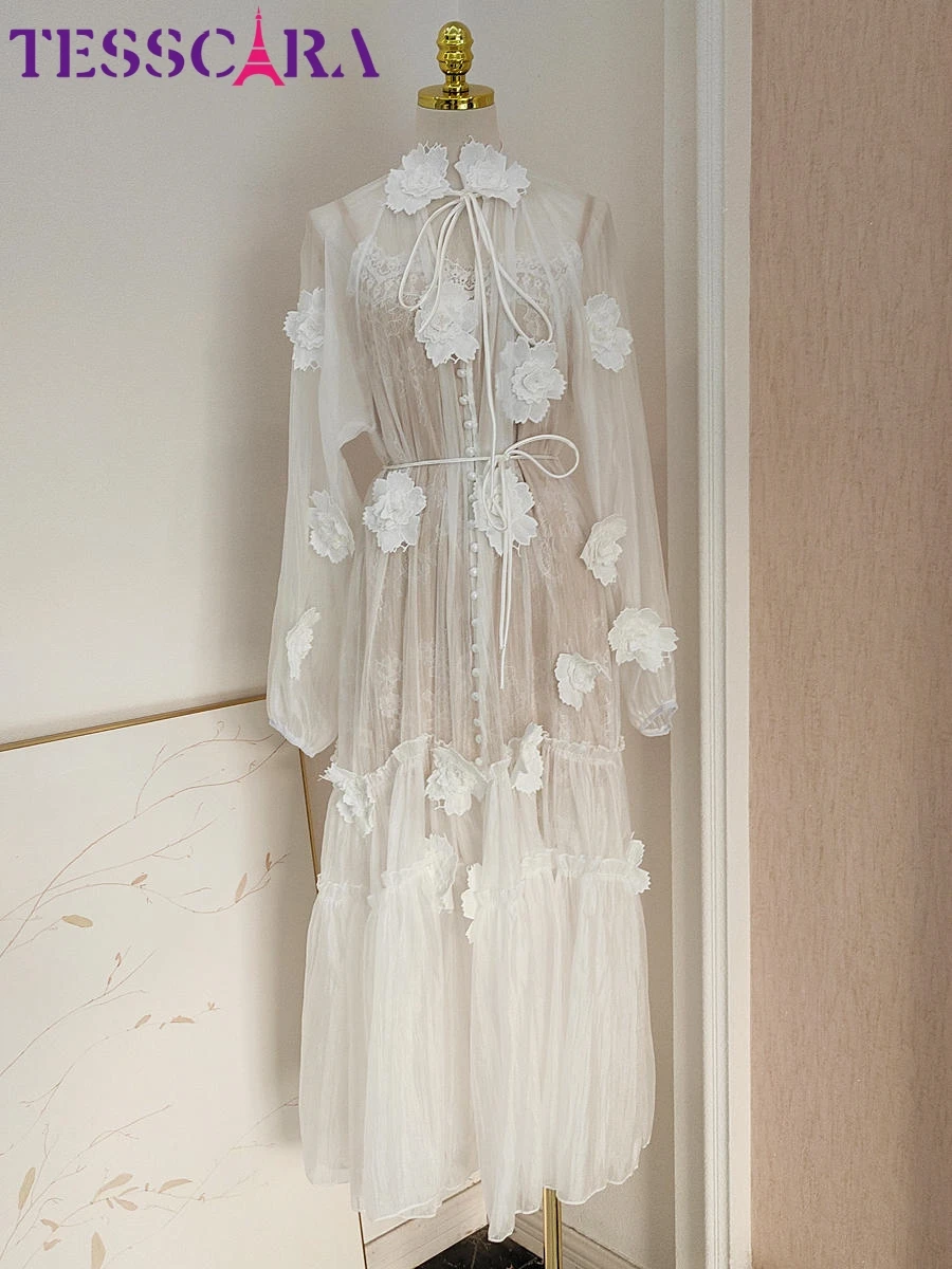 TESSCARA Women Elegant Appliques White Dress High Quality Long Luxury  Wedding Cocktail Party Robe Vintage Designer Mesh Vestidos - AliExpress  200000345