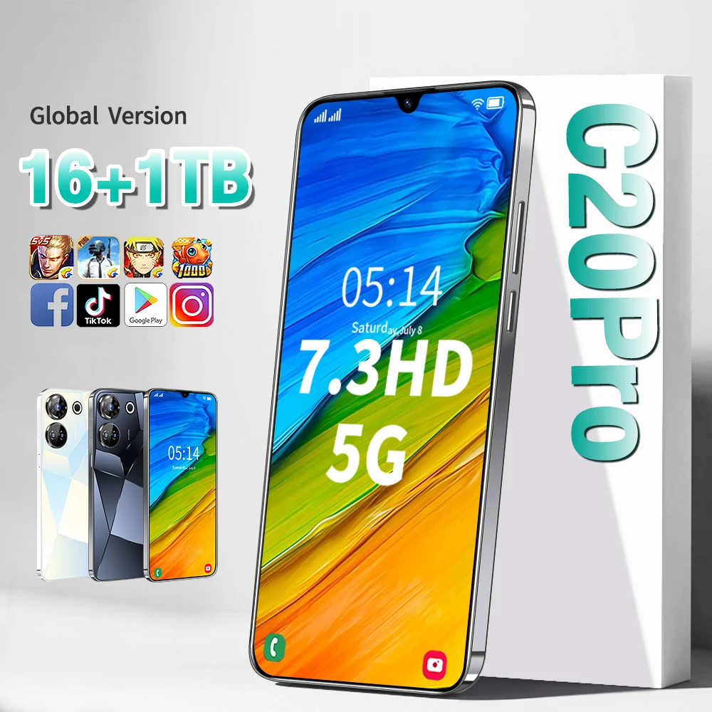 

C20 Pro Global Gaming Smartphone 6.8'' HD+Android 13 16GB+1TB 8000mAh Face unlock Fingerprint unlocking Edition 5G mobilephones