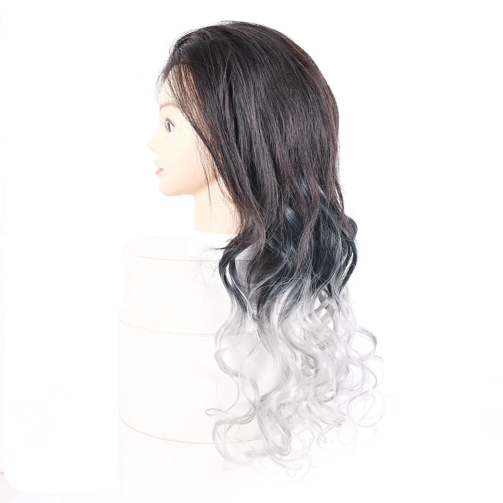 Extension capelli sintetici con clip lunga liscia grigia donna_voghion.com