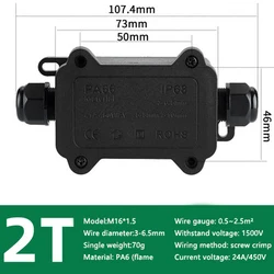 Durable Outdoor Waterproof Junction Box - Black, Weatherproof Mini Connector with Robust PC Plastic and Secure Terminal for Safe Wire Installation (1F - 2T 3p 3 - 6.5mm)