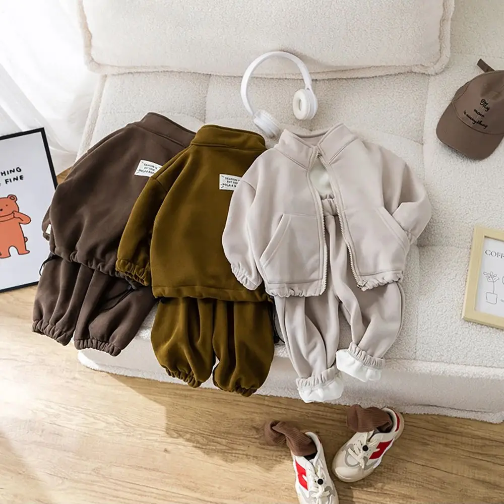 

2 шт., детский Бархатный спортивный костюм с воротником-стойкой, на молнии