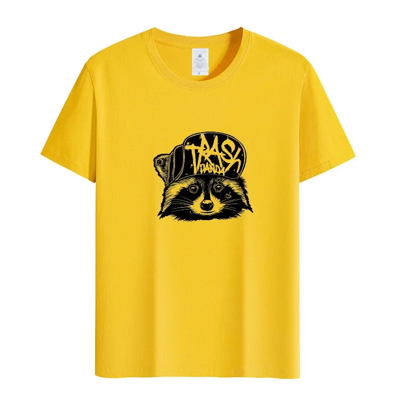 thumbnail image 1 of Camiseta de manga corta con cuello redondo para hombre y mujer de algodón con estampado de mapache divertido de Trash Danda, imprescindible para el verano, 1 of 4