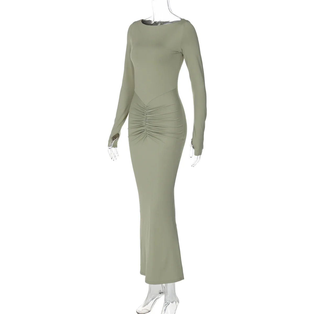 Vestido largo plisado ajustado de moda para mujer, cintura alta, patchwork, manga larga, liso, ajustado, vestido de fiesta para mujer, nuevo