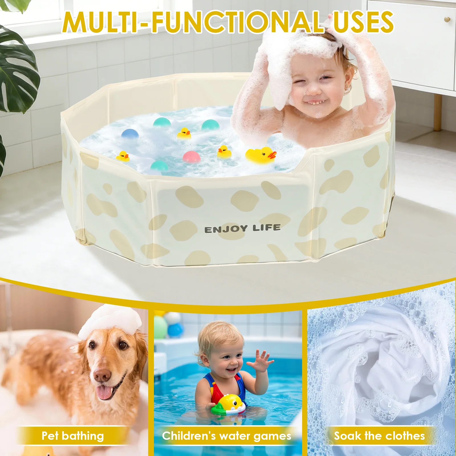 Foldable Baby Bathtub PVC Reinforced Thickened Kids' Bathtub with Drain Valve Pet Bathing Foldable Bathtub Garden Paddling Pool
