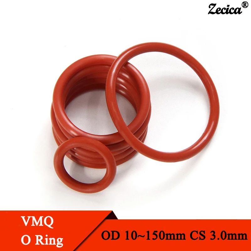 

10/50pcs Food Grade VMQ O Ring Gasket CS 3mm OD 10 ~ 150mm Waterproof Washer Round O Shape Rubber Silicone Ring Red