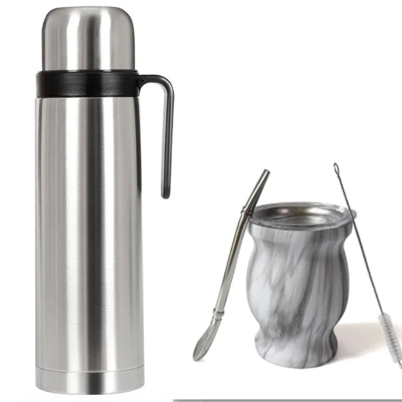 Thermos Coffee Pot Stainless Steel Hot Water Kettle with Handle Gourd-shaped Companion Cup with Straw Spoon Portable Travel Pot water bottle stainless steel thermos bottle thermal water bottle stainless steel water bottle stainless steel thermal container