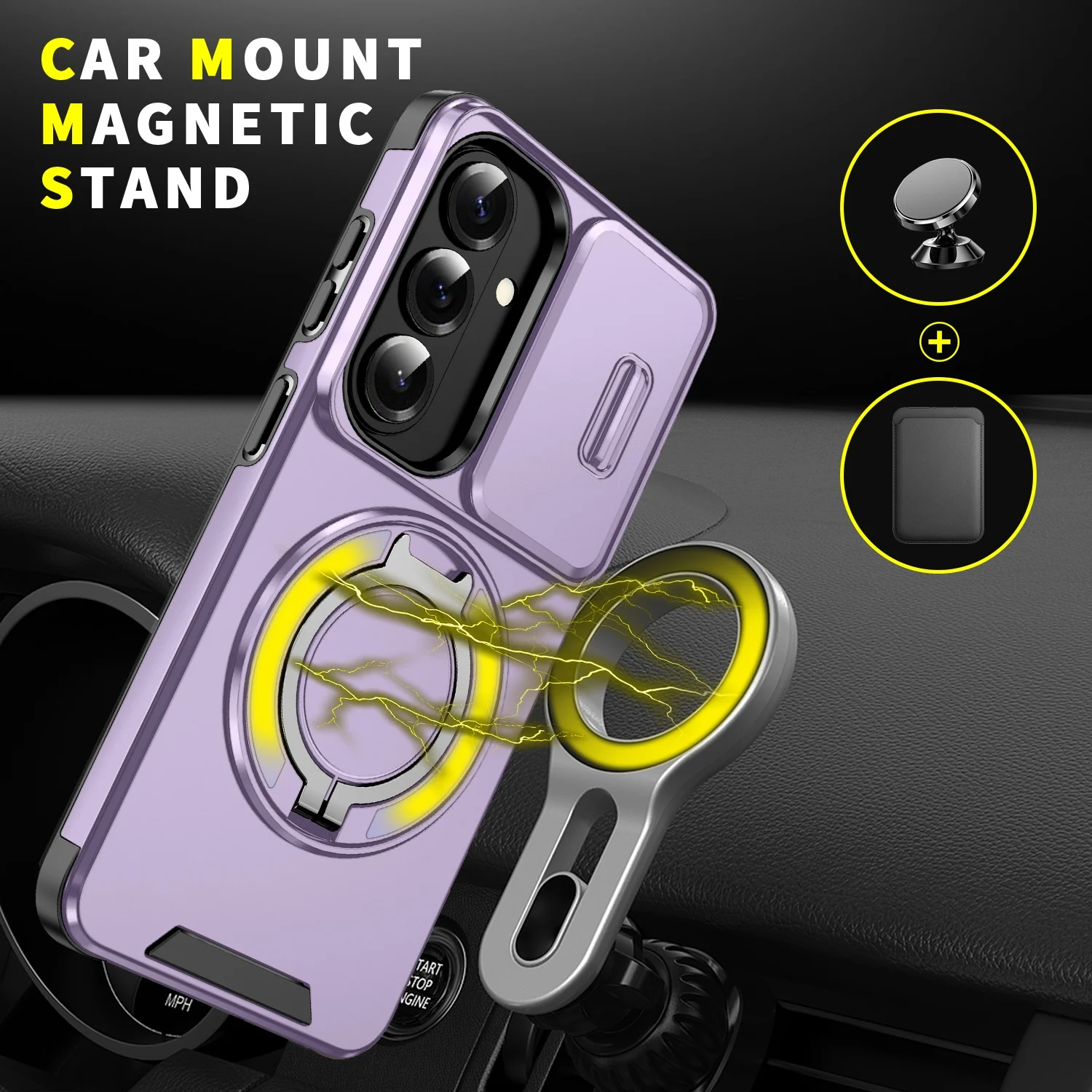 Magnetic Armor Case with 360° Rotating Bracket and Slide Camera Protection Cover