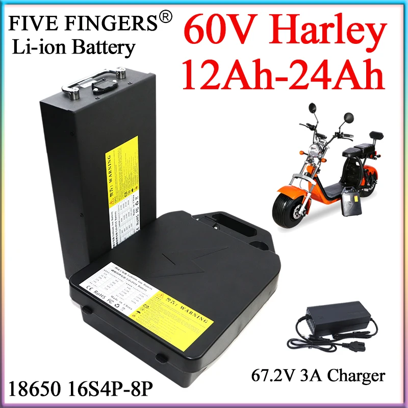 Batteria Al Litio Per Auto Elettrica Harley 60V 12Ah 15Ah 18Ah 21Ah 24Ah Impermeabile 18650 Celle Per City Coco Scooter Elettrico/Bicicletta