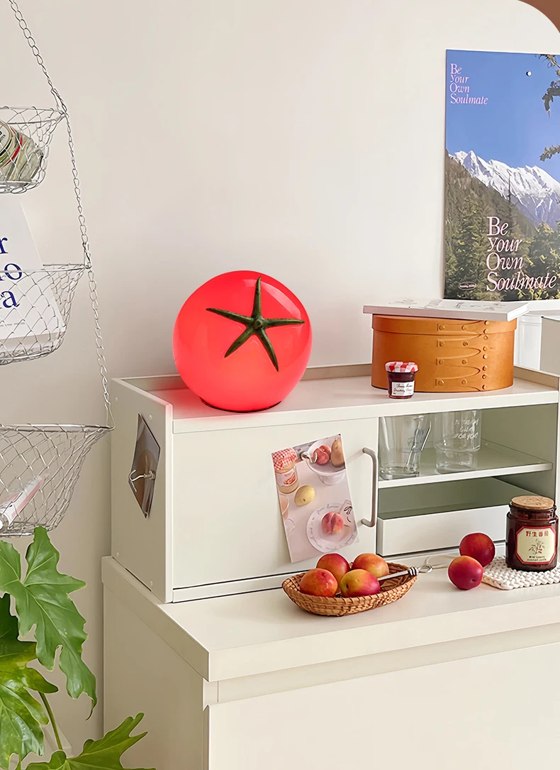 Red Resin Tomato Table Lamp Lovely Home Decoration Atmosphere Lighting Fixtures 3 Changeable EU AU US Plug