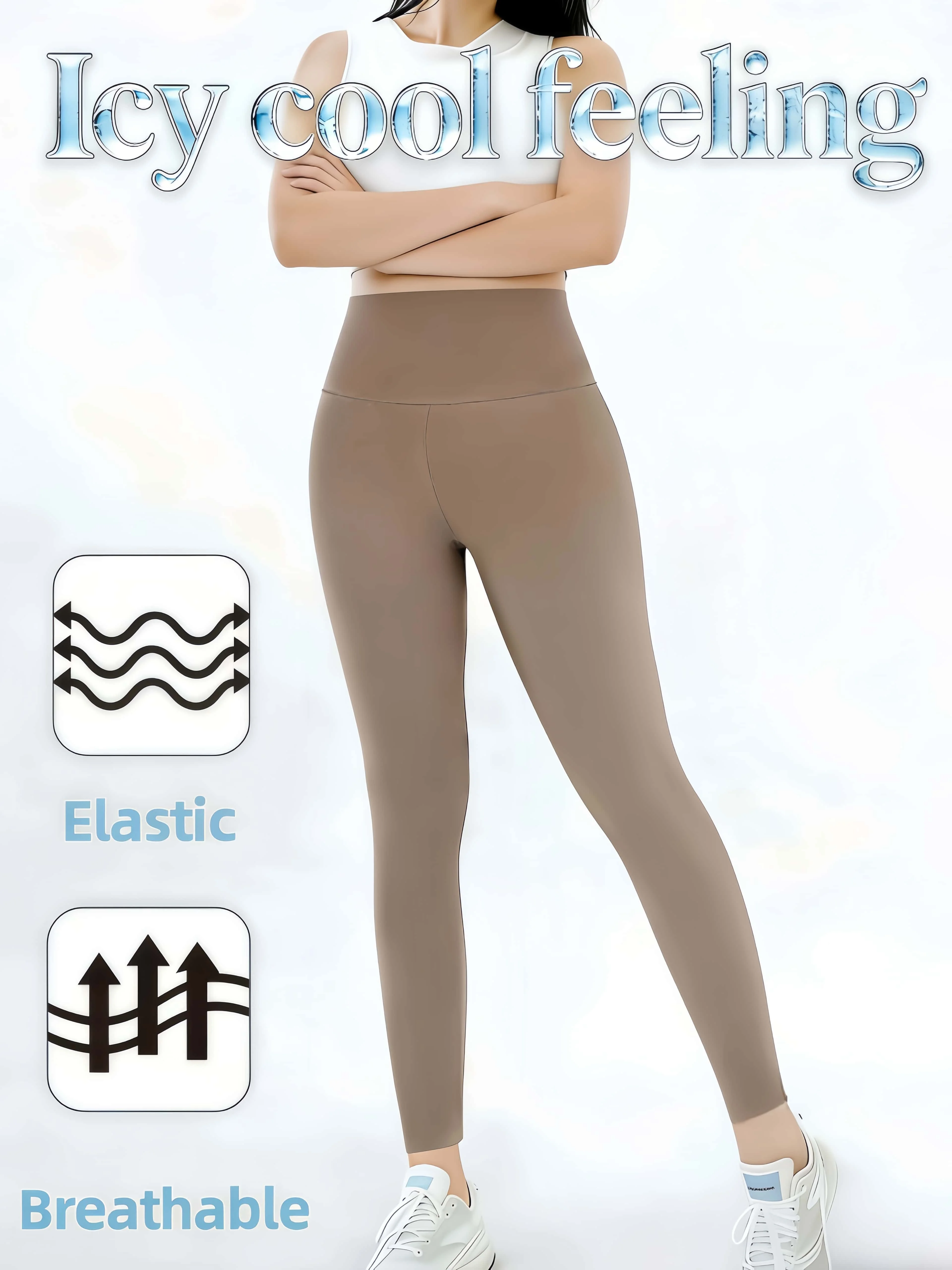 Damen Kaffeebraune Hochelastische Hochgeschnittene Lässige Mode-Yogahose - Kühlend Atmungsaktiv für Frühling Sommer Tägliches Tragen und Sport – Detail 2