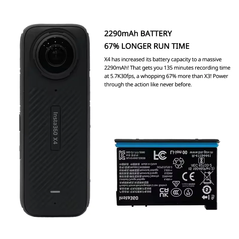 【EU 창고】인스타360 X4 8K 방수 360 액션 카메라, 4K 광각 비디오 2290mAh 배터리 인스타360 X4 스포츠 카메라