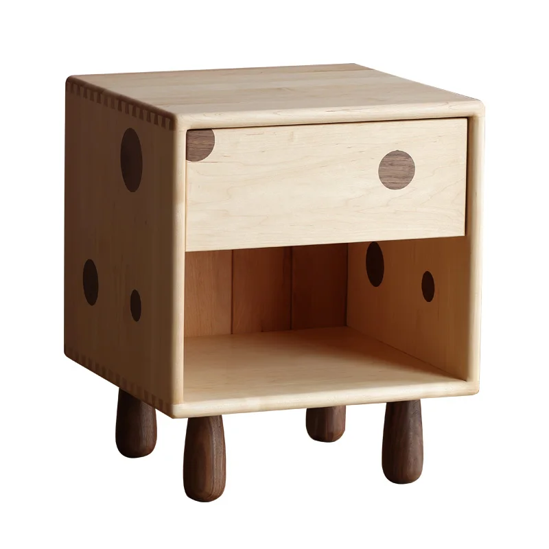 Nordic children's bedside table, all solid wood bedroom bedside table with pumping storage locker