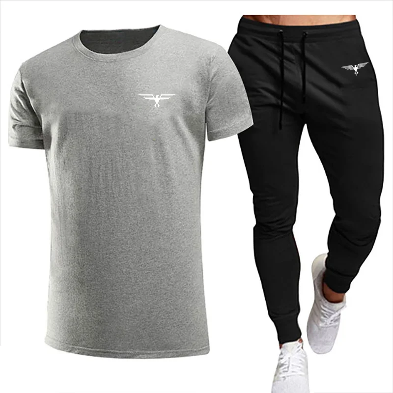 Men's Two Piece Fitness Shirt Set Casual Sports Short Sleeve T-Shirt + Pants |