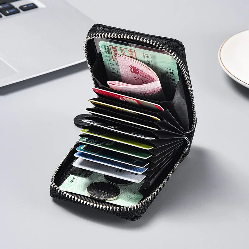 Large capacity small card bag men's canvas cover with multiple card slots, anti ultra-thin demagnetization certificate bag clip