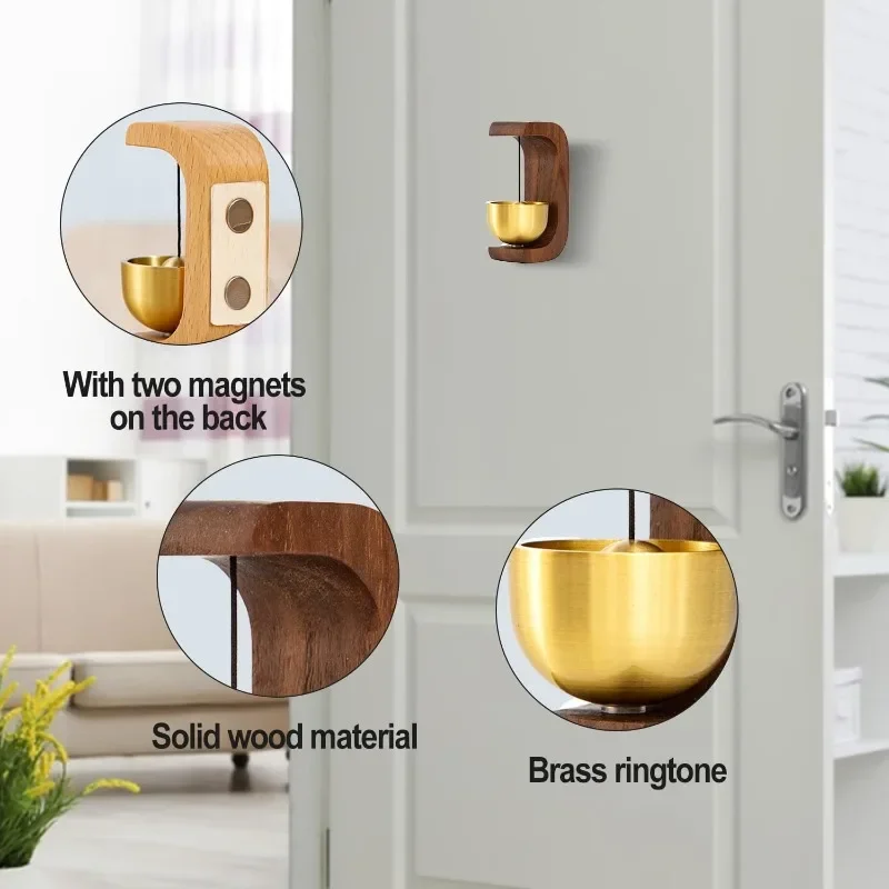 Magnetic Brass Doorbell Wireless Doorbells Solid Wooden Wind Chimes Entrance Door Bells Hanging Pendants Home Decoration Gifts 6