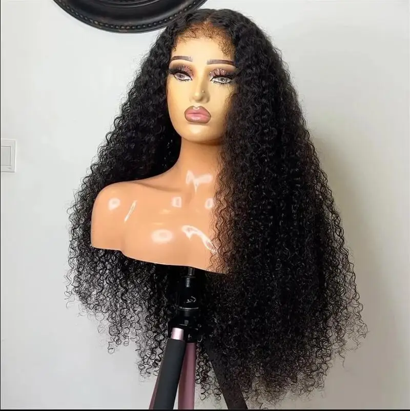 Black Kinky Curly Natural PrePlucked 26" 180 Density Lace Front Wig For Black Women With Baby Hair Lace Frontal Wigs Daily Wig