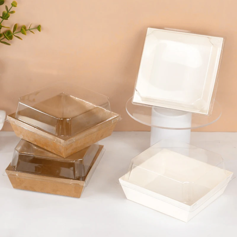 

5pcs Square Transparent Plastic Cake Container with Lid Dessert Case Bake Wedding Party Christmas Candy Gift Packaging Box