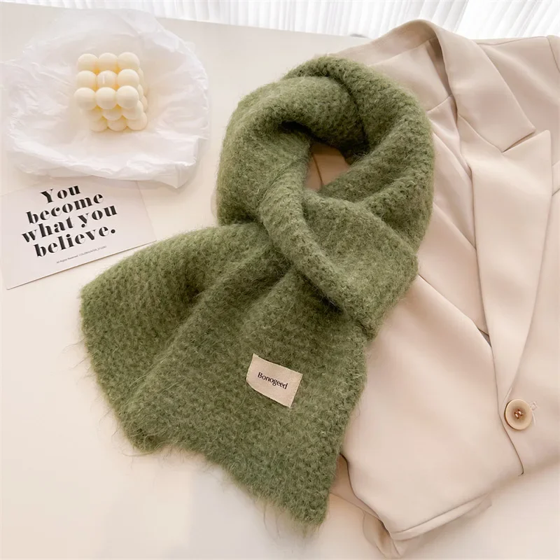 Winter Warm Thickened Solid Wool Scarf Women New Scarves Korean Style Fashion Knitted Versatile Shawl Neck Warmer Bib Scarves