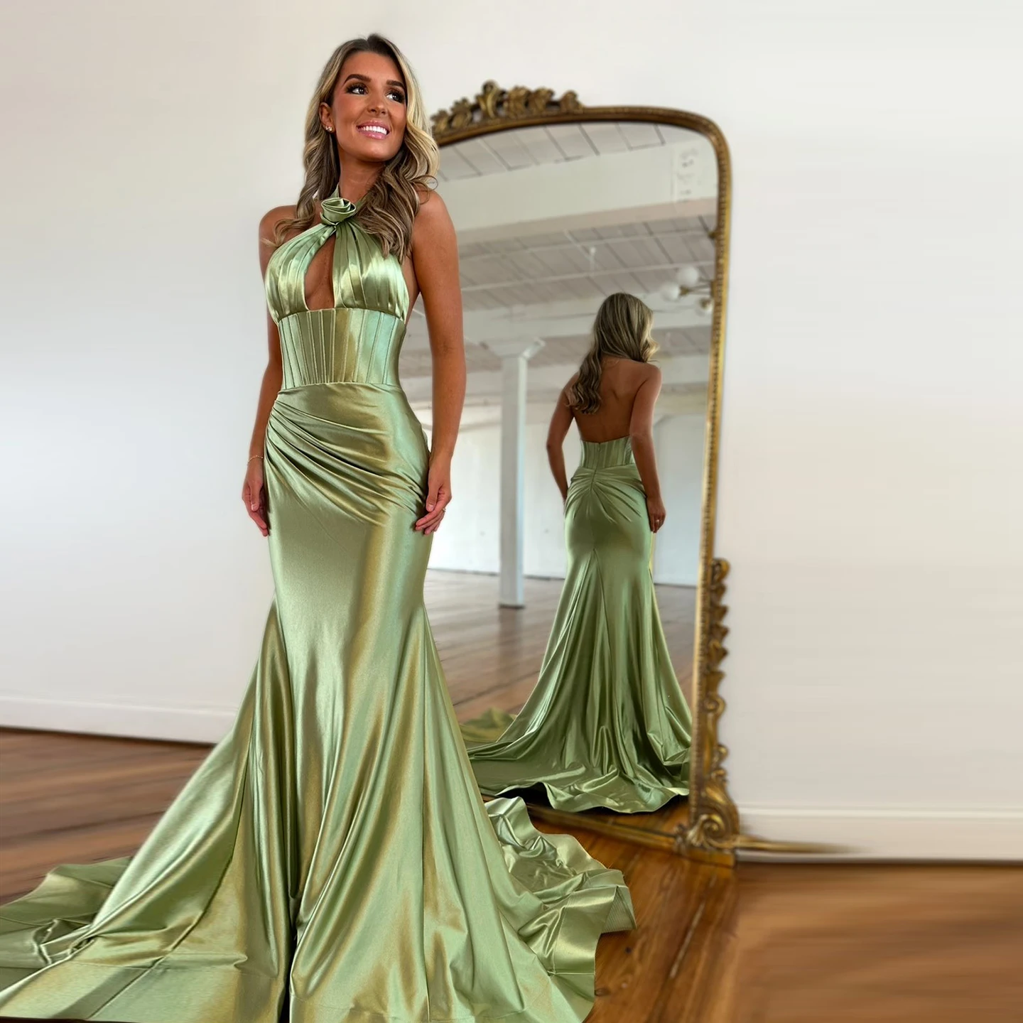 Sharon Said Charming Mint Green Satin Halter Mermaid Prom Dress Long Women  Evening Graduation Gowns SH399 Customized - AliExpress