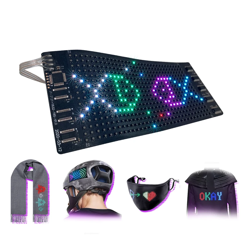 16*32 Pixel RGB Color Flexible LED Display Light Up DJ Equipment Decoration Cloth Hats Bags Insert DIY Flexible Led Screen Sheet
