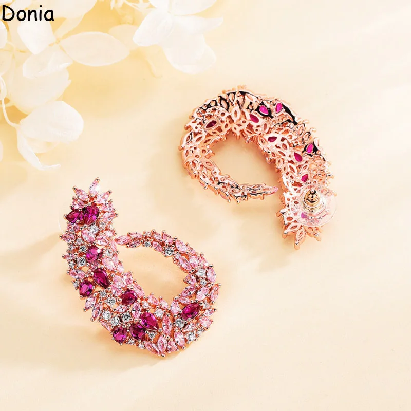 Donia Jewelry European and American Fashion Flowers Titanium Steel Micro-Inlaid AAA Zircon Silver Needle Luxury Earrings
