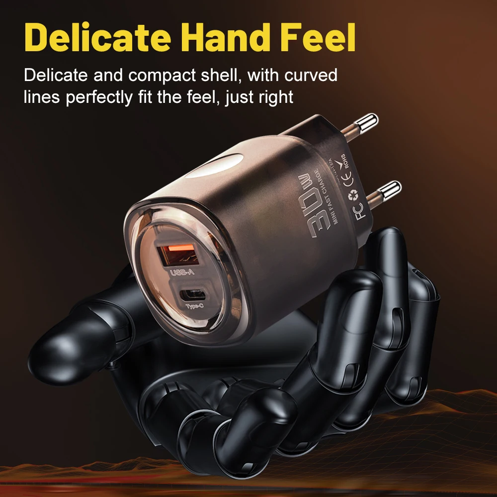 2Ports USB PD Charger Transparent Quick Charge3.0 Fast Wall Charging Mobile Phone Power For iPhone Samsung Xiaomi Huawei