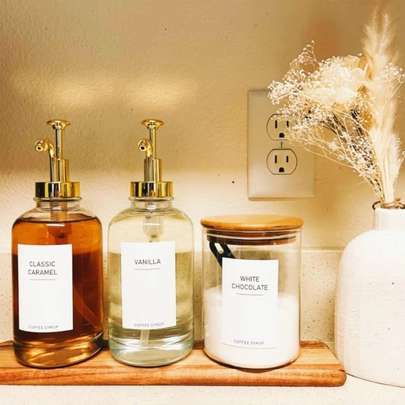 Homes Coffee Syrup Dispenser Clear Glass Pump Bottle Olive Oil and