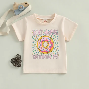 Children's Girls Short Sleeve Crew Neck Ice Cream Print Summer Tops Clothing for Everyday Casual Wear 4