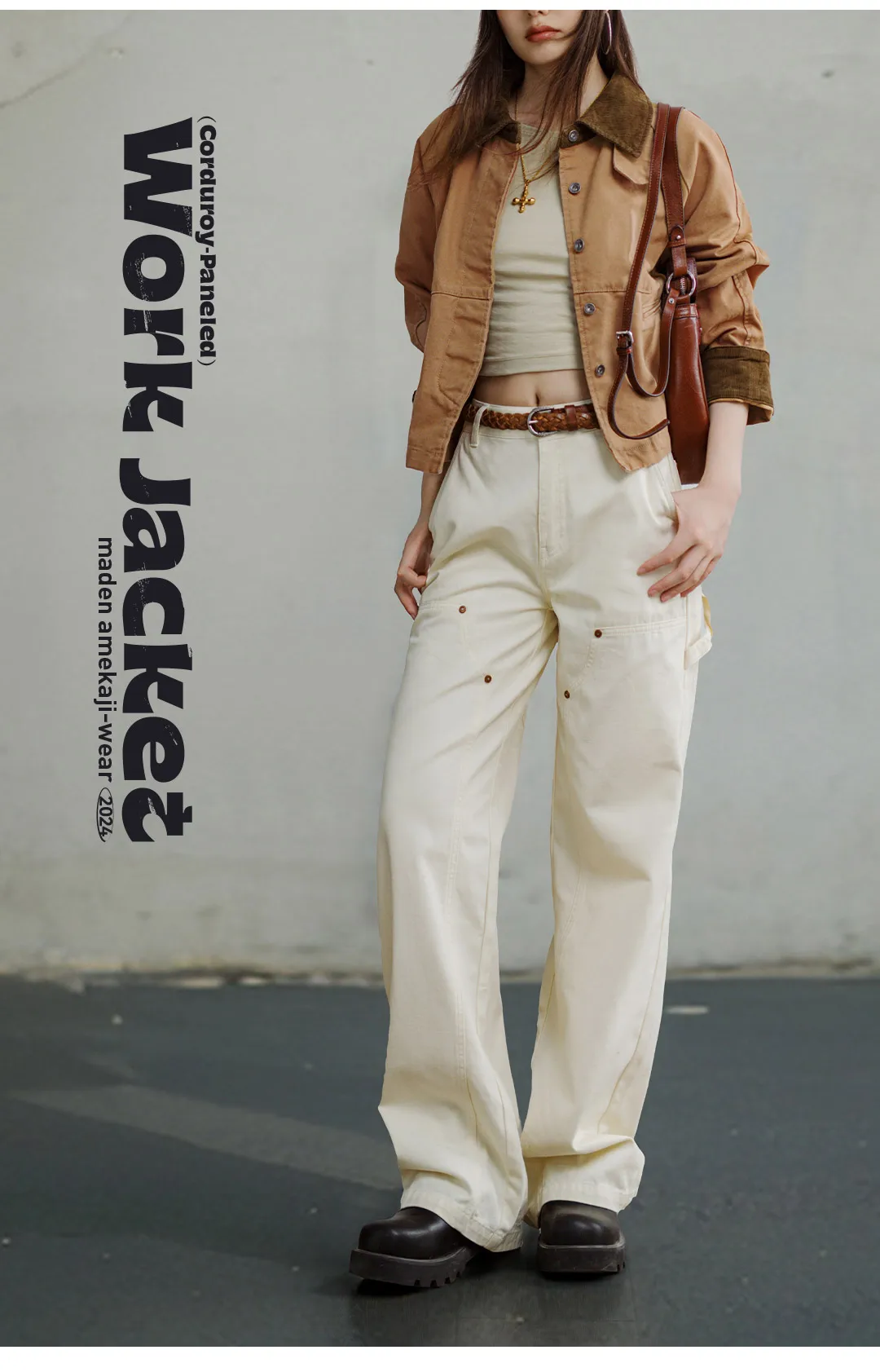 Maden Retro Khaki Corduroy Collar Jacket - ensemble