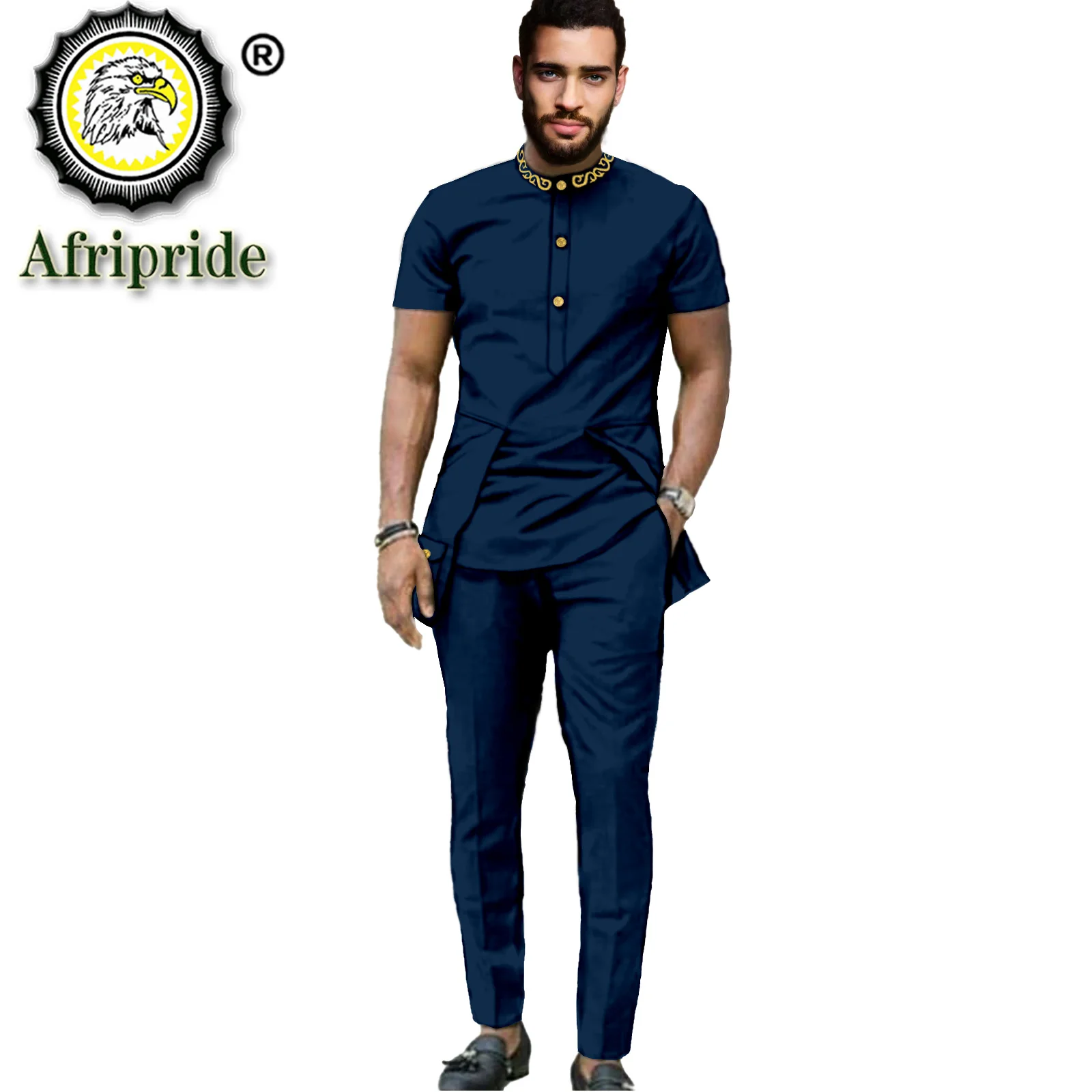 African Clothes for Men Embroidery Short Sleeve Shirt and Pant 2 Piece Set Dashiki Outfit Plus Size Tracksuit Blouse S2116011 bazin riche african suit for men outfit set ankara style plus size short sleeve blouse and pants 2 piece tracksuit a2116020
