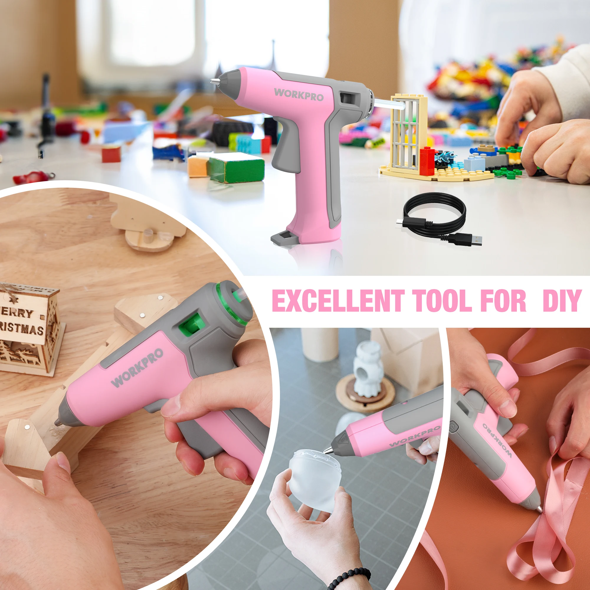 Hot Glue Gun WORKPRO 3.6V Cordless Fast Heating Glue Gun Kit with 7MM*20 Pcs Sticks Home DIY Tools