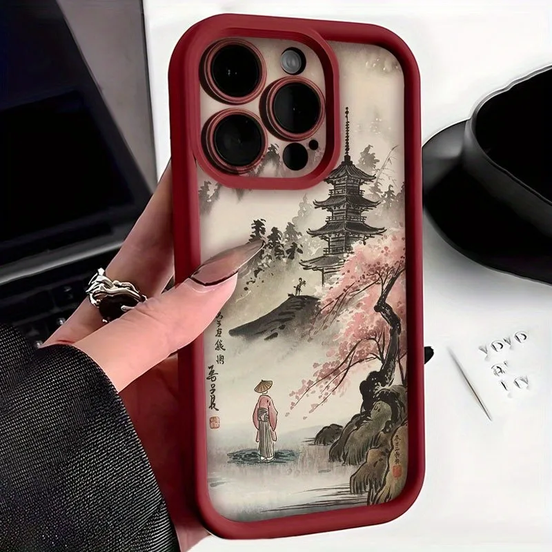 Japanese Temple & Cherry Blossom Soft Phone Case Cover