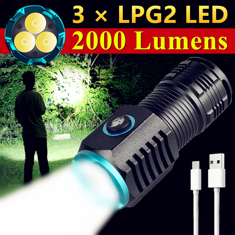 

3*LPG2 Rechargeable USB Pocket Mini LED Powerful Flashlights 18350 Battery High Power Outdoor Camping EDC Flashlight Light Torch