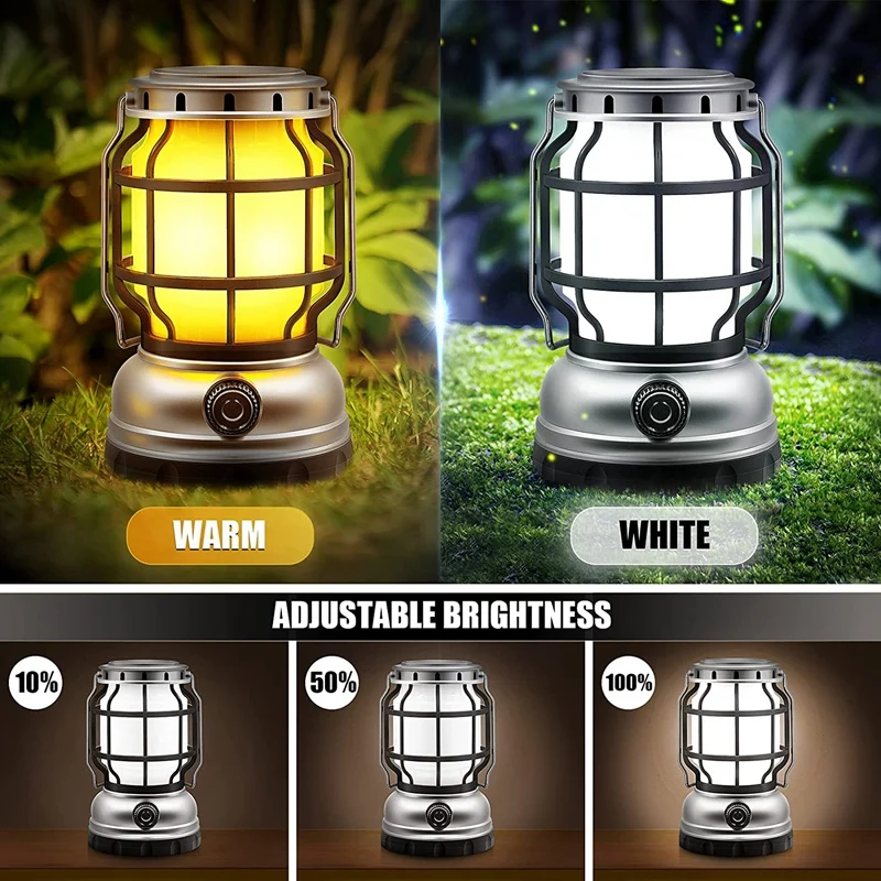 Camping Solar Lantern Outdoor Waterproof Rechargeable Lantern LED Hanging  Lights For Camping Flickering Flame Light - AliExpress