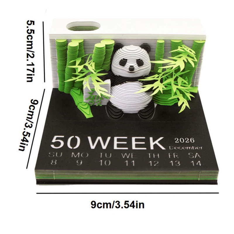 Calendrier 3D 2026 Panda - Calendrier De Bureau à Détacher - Avec Porte-stylo Et Bloc Notes