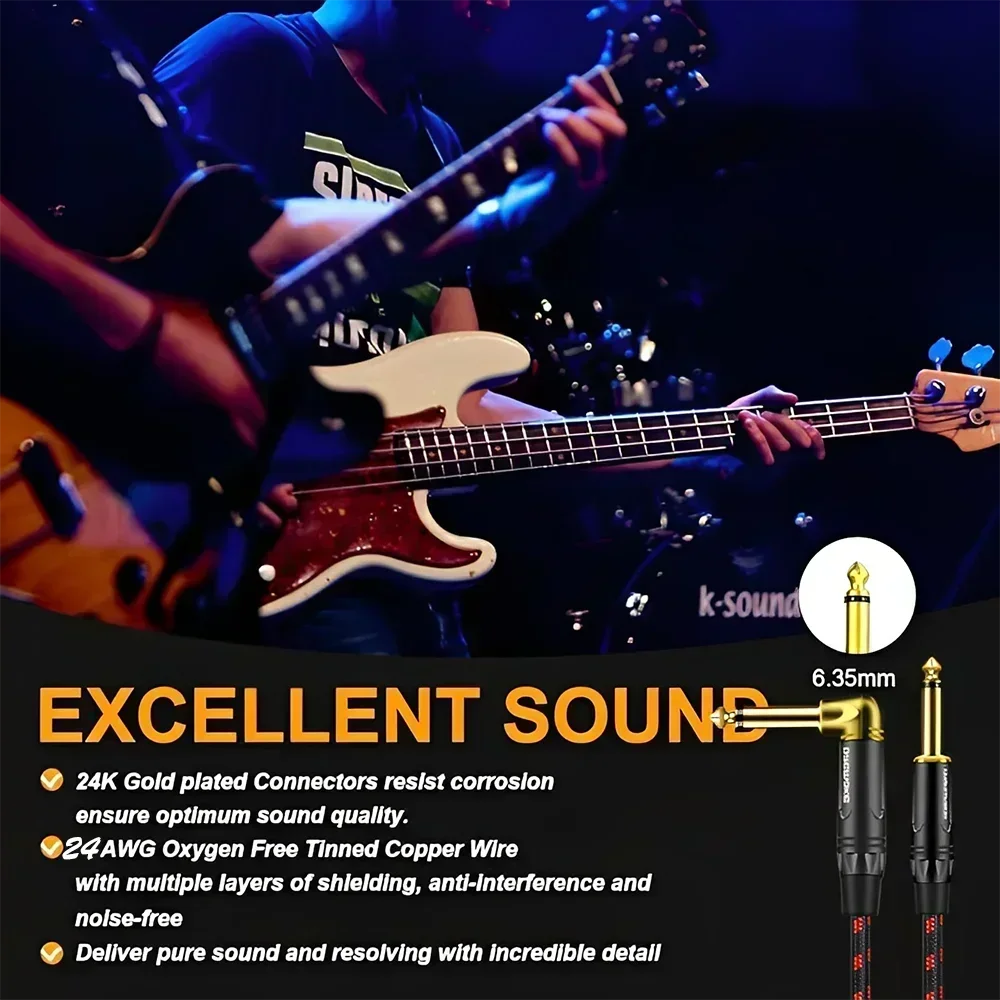 SHULIANCABLE Profesional Cable para Guitarra, Cable Audio Jack 6.35mm 1/4  TS,para Instrumento, Guitarra Eléctrica, Amplificador, Bajo,teclados (1M) :  : Instrumentos musicales