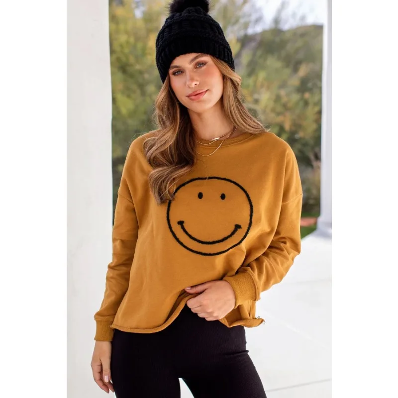 

Cartoon Smiling Face Lazy Style Sweater Korean Edition External Wear Pullover Long Sleeve Knitted Sweater