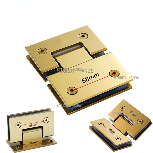 บานพับประตูห้องอาบน้ำแบบกระจกสีทองขัดเงา 2 ชิ้น แบบคู่ 90 องศา อุปกรณ์ฮาร์ดแวร์ประตูห้องน้ำ 1