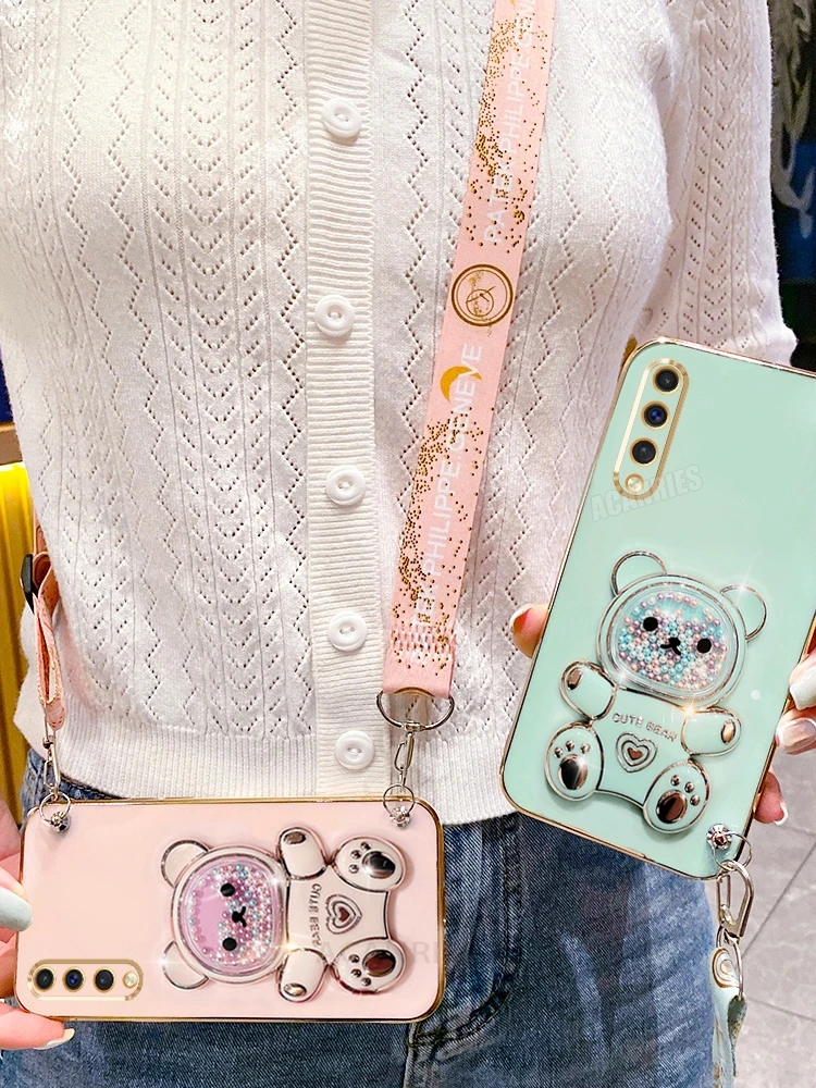 Cute Bear Silicone Crossbody Lanyard Phone Case with Holder