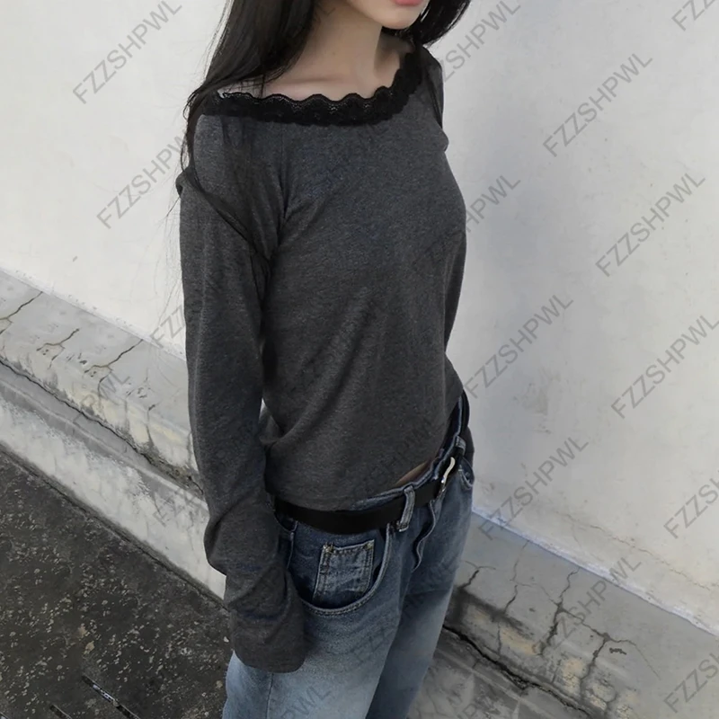 Lace Aesthetics Graphic Print Casual Gothic Y2k Long sleeve Top Spicy Girls Hip Hop Crop top Punk Streetwear Long sleeve T-shirt